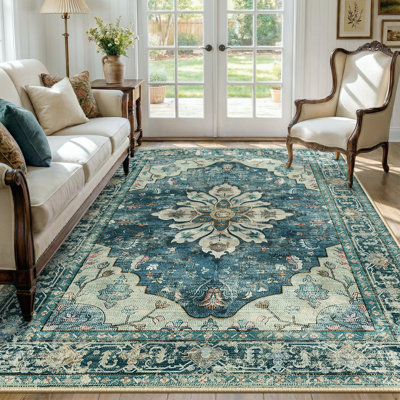 Sunflower Vintage Medallion Print Area Rug Non-Slip Machine Washable Low Pile for Living Room Bedroom