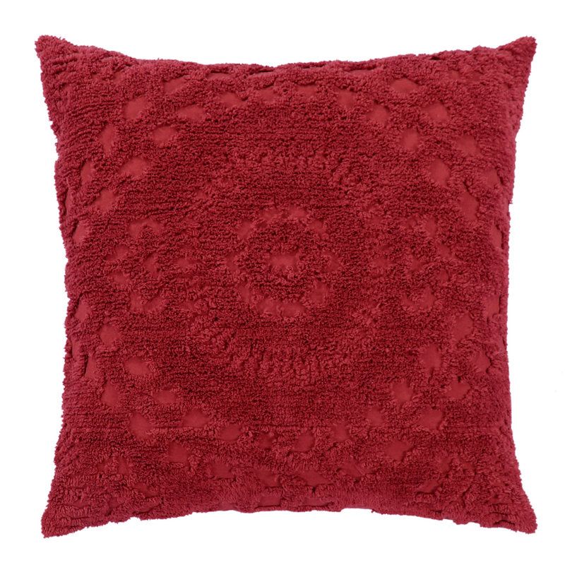 Taie décorative 100% coton en chenille de Rio Collection, conception en médaillon, housse de coussin décorative douce et respirante, certifié OEKO-TEX, lavable à la machine, toutes saisons, 26 po x 26 po, bourgogne