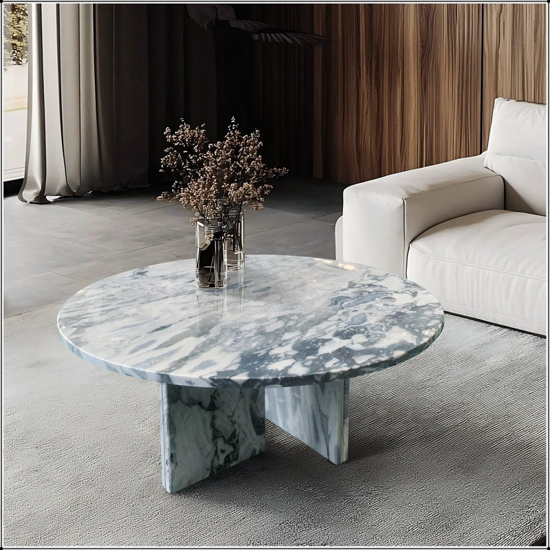 Table basse en marbre véritable bleu-gris véritable, compacte et élégante pour les espaces de vie modernes, Gris, Bleu/gris