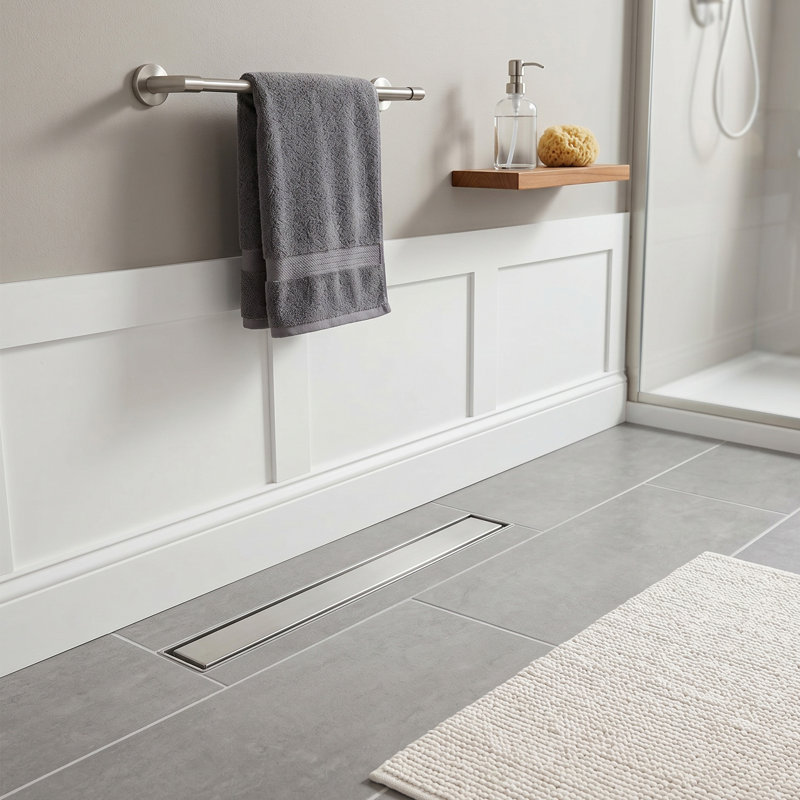 Drain de douche rectangulaire moderne avec insert 2 en 1 et couvercle plat convenant à Bahtroom, Nickel brossé, 23.6"