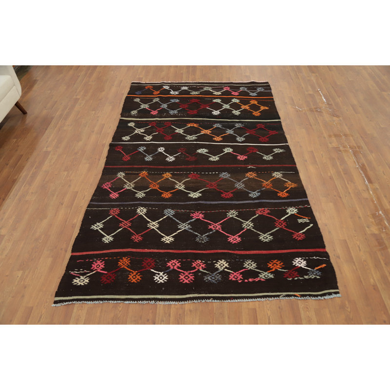 Tapis Kilim exquis 6 x 9 avec motifs géométriques complexes