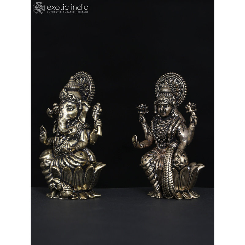 2 petites superbes paires de statues en laiton Ganesha Lakshmi