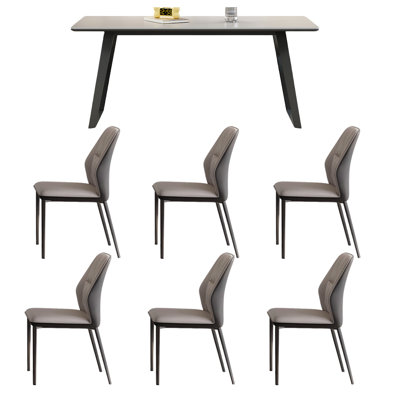 Art white rock panel dining table and chair set