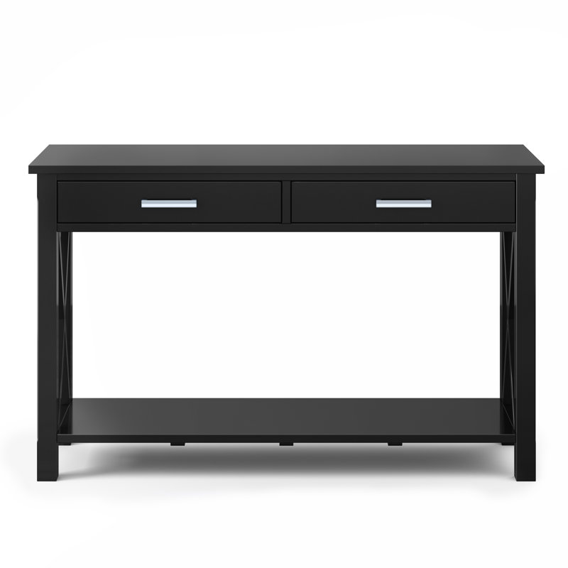 Kitchener 47"W Solid Wood Contemporary Sofa Table with 2 Drawers, Bottom Shelf and X-Design Side Panels, Black