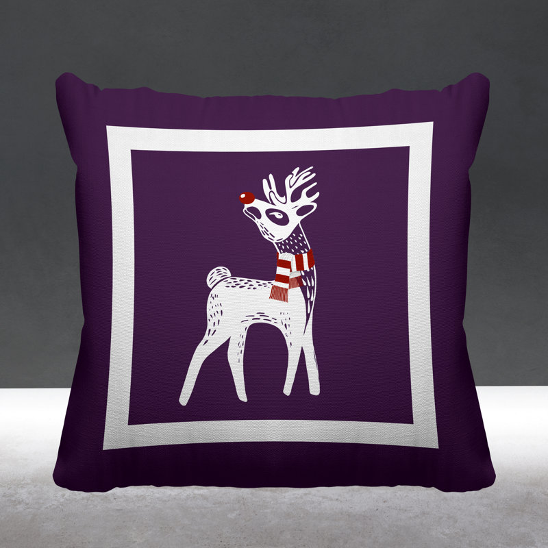 Coussin décoratif intérieur / extérieur Folk Christmas Reindeer, L 15 po x H 15 po, Mauve