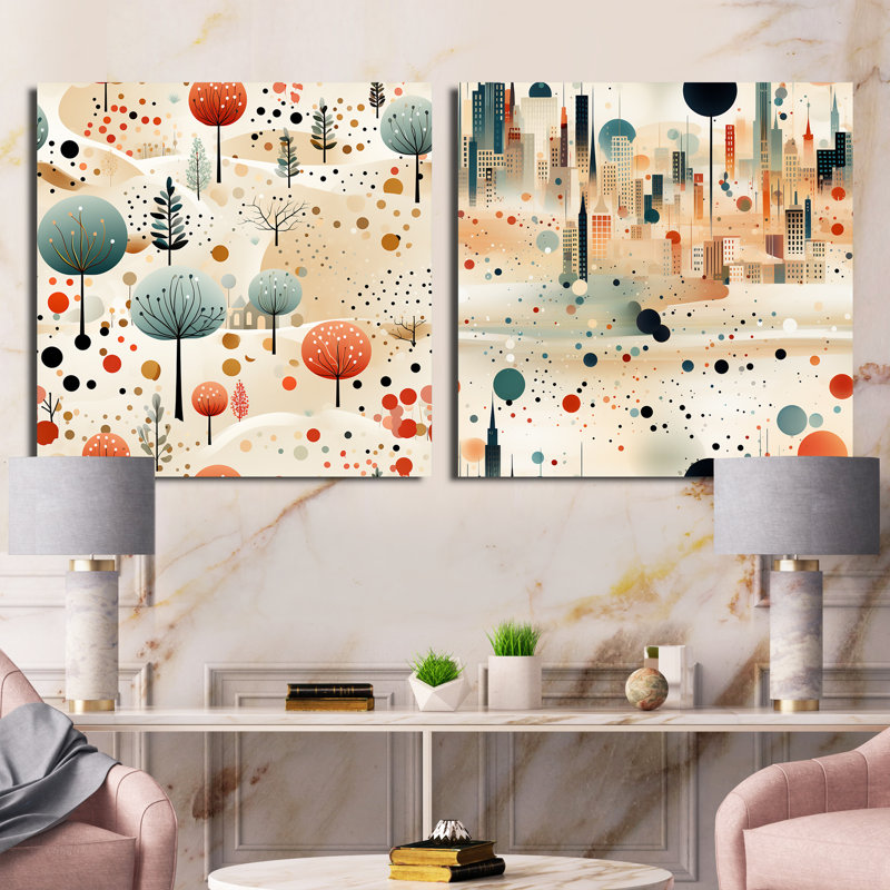 Jason - Ensemble de 2 collage de paysages abstraits carrés, H 36 po x l 73 po, Toile tendue