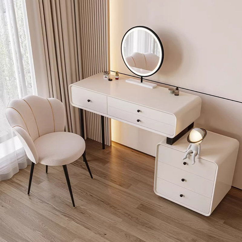 Coiffeuse avec miroir lumineux, 6 tiroirs, prise de courant