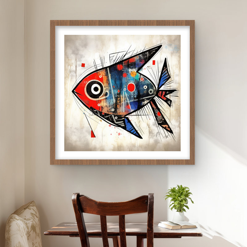 Fish Fishe - Reproduction mate encadrée de salon pour la décoration intérieure, H 24 po x l 24 po