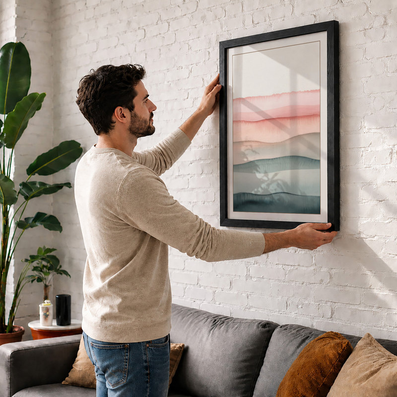 Misty Mountain Layers Minimalist - Framed Print, A1 - 84.1 x 59.4 cm, White