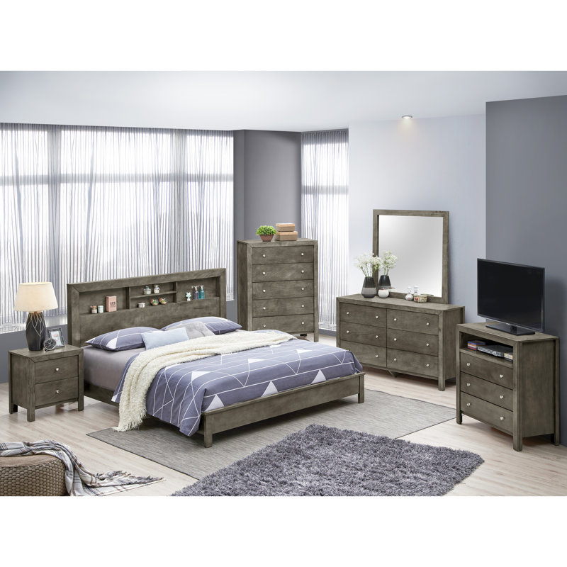 Très grand lit gris - conception et construction transitionnelles convenant à plusieurs configurations de chambre à coucher Assemblage requis