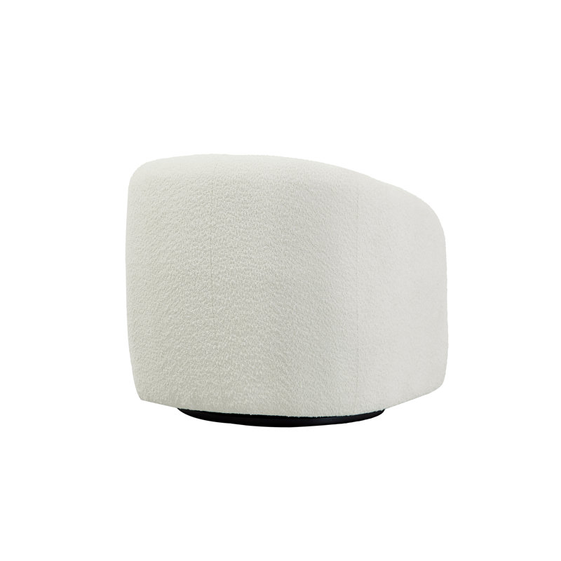 Tarvaris Upholstered Swivel Barrel Chair, Off White Fabric
