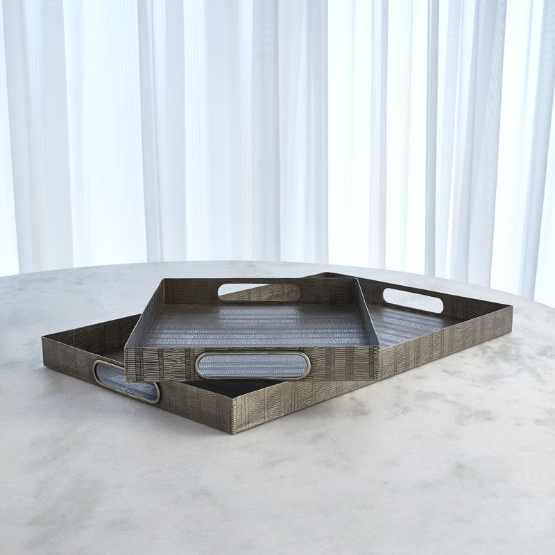 Kokoro Etched Rectangular Tray-Nickel-Lg, 2" H x 18" W x 28" L