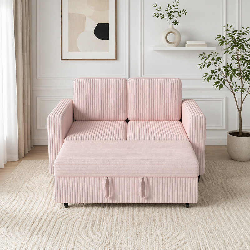 Canapé-lit modulaire en velours côtelé avec fonction coulissante et 9 configurations, Velours côtelé rose