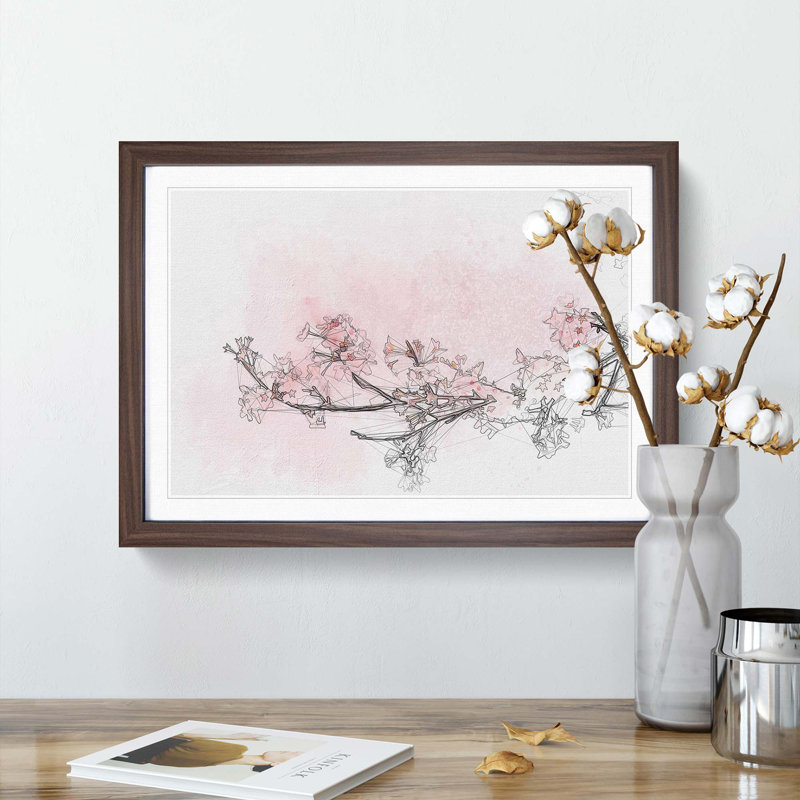 Pink Cherry Blossom in Abstract - Picture Frame Graphic Art Print, 40cm H x 60cm W x 2cm D, Walnut