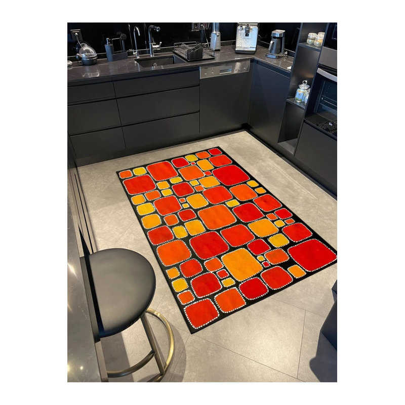 Modern Checkered Black Themed Multicolored Patterned Woven Base Washable Carpet, Rectangle 4' x 5'11"