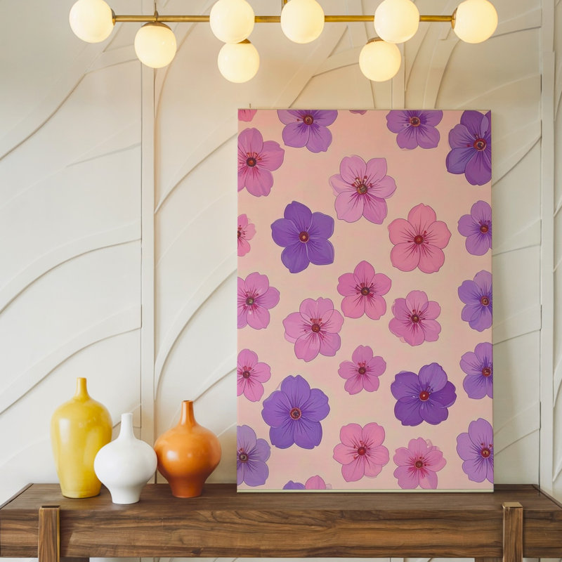 Pop Art, grille florale rétro, motif de fleurs roses, ajout d'une toile ludique et murale prête à être accrochée