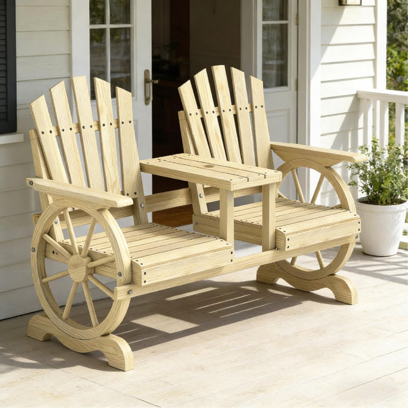 Banc de jardin en bois à haut dossier et banc de patio 2 places, Naturel