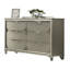 Commode contemporaine argentée avec poignées en acrylique, panneaux en relief et 6 tiroirs pour des solutions de rangement élégantes
