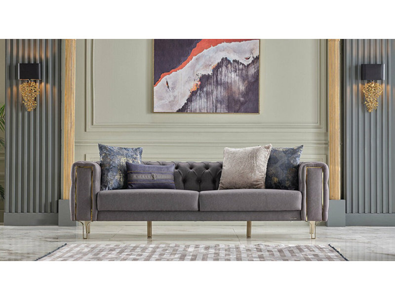 Kurtis 75'' Upholstered Tufted Convertible Sofa, Gray  100% Polyester