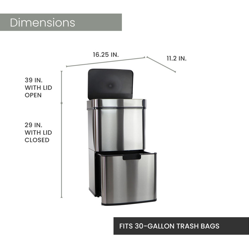 62L Stainless Steel Touchless Dual Bin Kitchen Trash Can