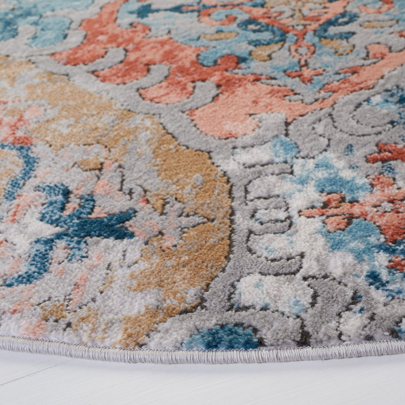 Tapis oriental bleu / rose Franek, Rond 6 pi 7 po