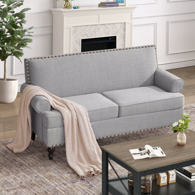Darleth 62“W Polyester Upholstered Round Arm Loveseat With Nailhead Trim
