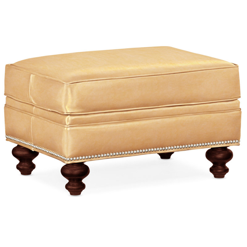 West Ottoman, Pewter, Mahogany, Anilina Hunter Genuine Leather