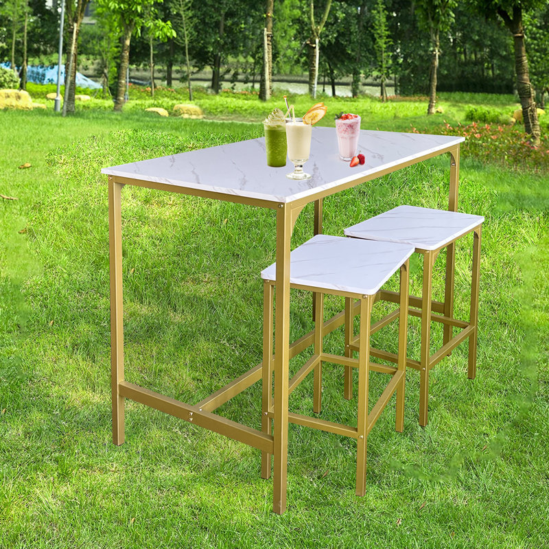 Majic 4 - Person Four Leg Dining Set, White, Gold