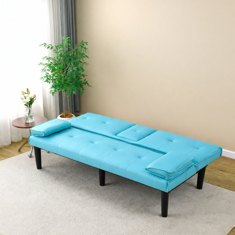 The 67-Inch Blue PVC Multi-Functional Sofa Bed, With A Foldable And Cup Holder Design, Makes It Extremely Convenient To Turn The Living Room Into A Guest Room