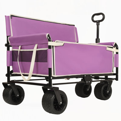 3-In-1 Convertible Folding Wagon Cart With Bench Seat & Storage - 500Lbs Heavy-Duty Utility Wagon, 180L Capacity All-Terrain Wheels For Camping, Beach, Sports, Garden