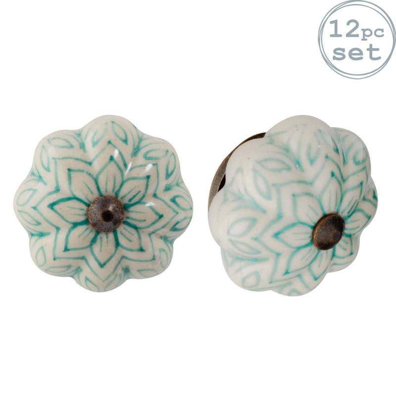 Nicola Spring - Floral Ceramic Cabinet Knobs, Mint Green