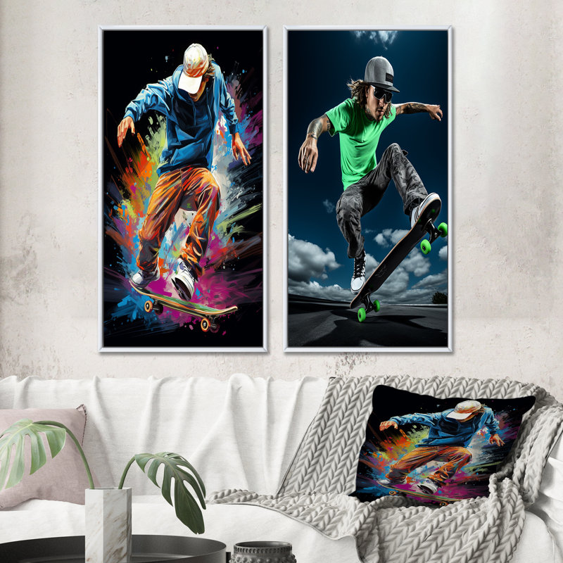 «Skateboard Thrills», 2 pièces, H 20 po x l 24 po, Cadre blanc