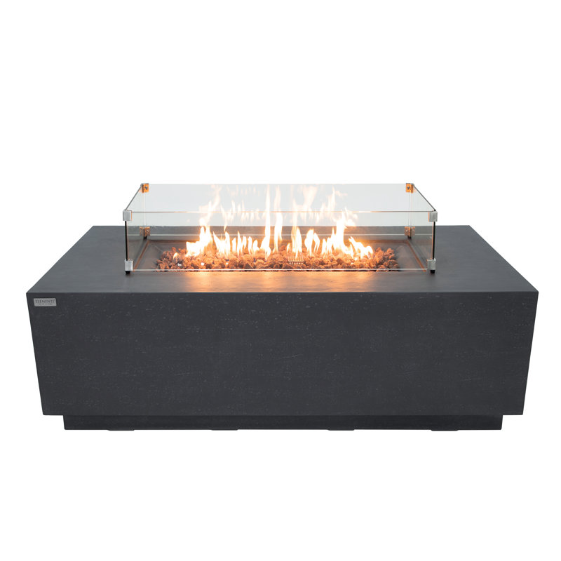Andes 66" Outdoor Concrete Fire Table with Built-In Hidden Propane Tank Storage 45,000 BTU - Includes Lava Rocks & PVC Cover