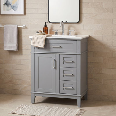 Freestanding Bathroom Vanity with Ceramic Sink, Soft-Close Storage, Flip-Top Drawer and Adjustable Shelf