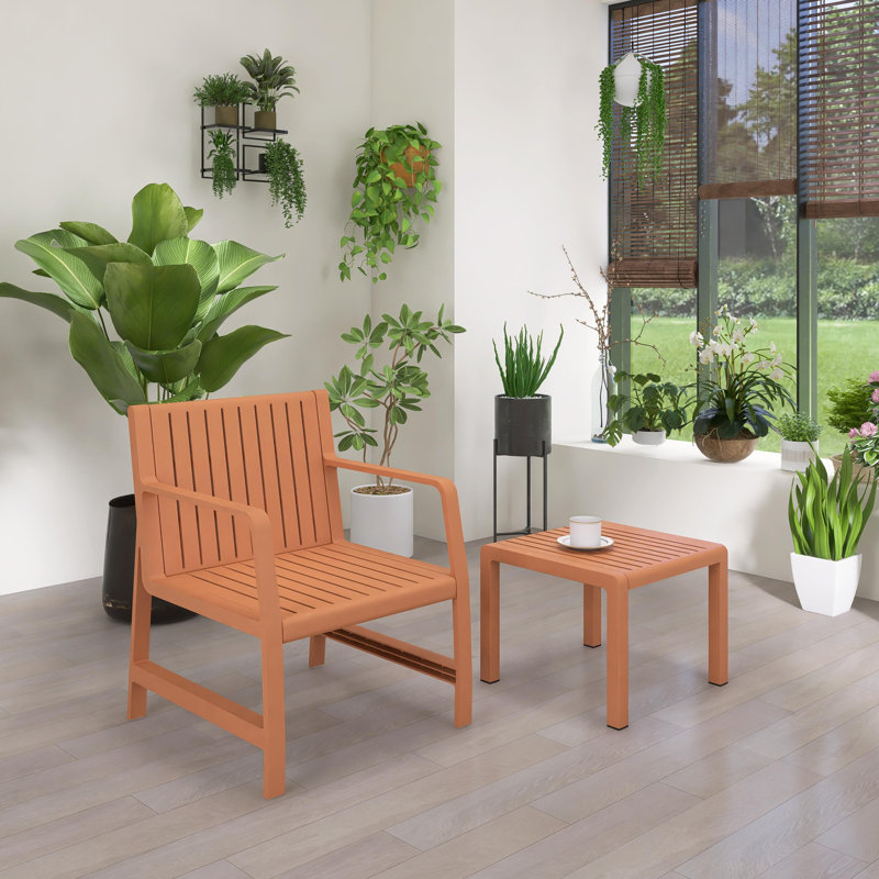 Two-Piece PP Furniture set, 1 Chair & 1 Coffee Table, Indoor/Outdoor Use, Brown