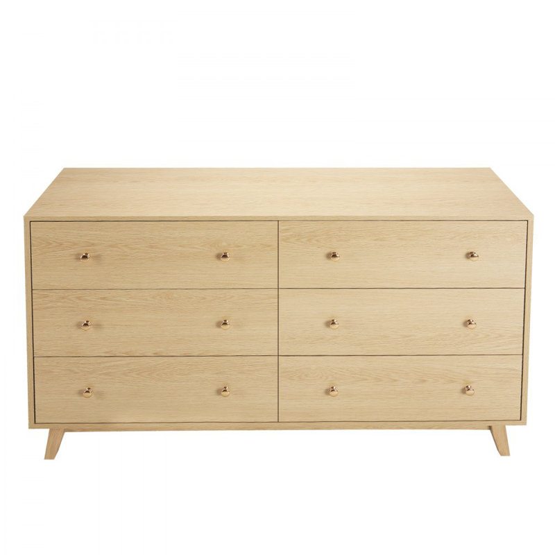 6 Drawer Dresser, Wooden Chest of Drawers with Sliding with Anti-tip Device, Modern Minimalist Dresser Chest, Closet Storage Organizer for Living Room, Hallway, Bedroom, Entryway, Light Wood