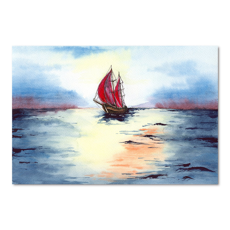 Un paysage marin avec un voilier avec des voiles - reproduction sur toile, H 40 po x l 60 po, Toile tendue