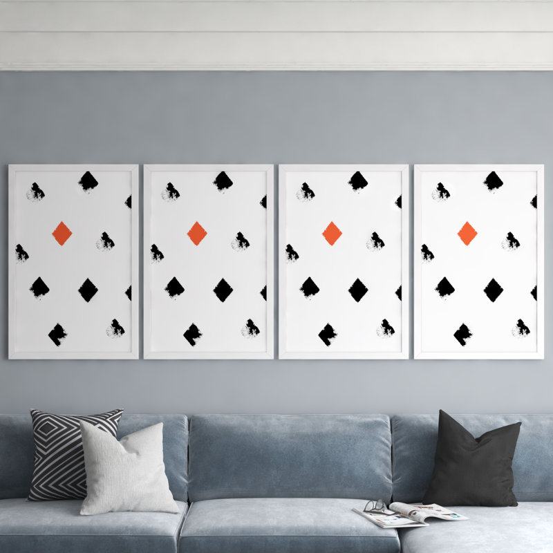 Ensemble de 4 cadres muraux Pekalongan, 24 po x 36 po, Blanc satiné mica