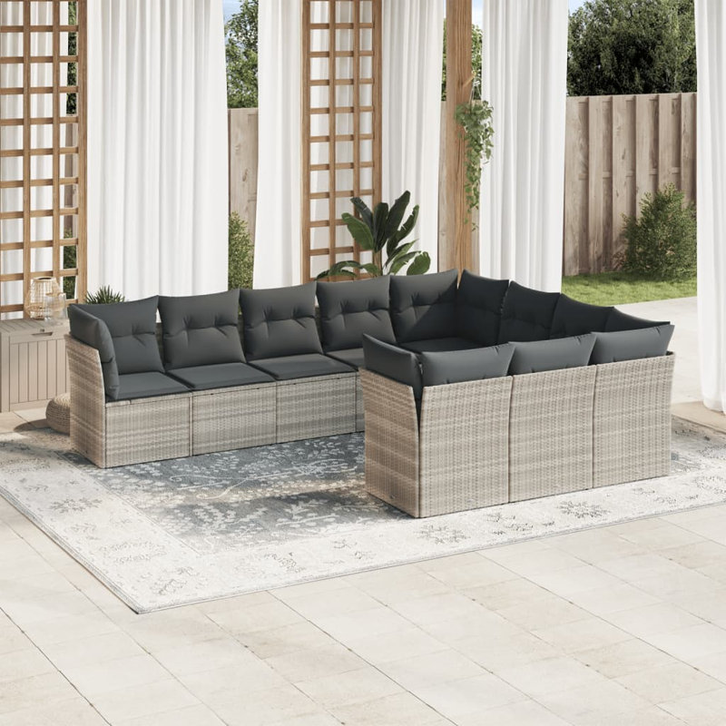  Ensemble de canapé de jardin avec accoudoirs réglables en rotin de polyester gris clair