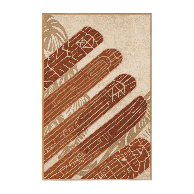 Tapis brun à motif de blocs d'inspiration mondiale Olney Churros lavable à la machine - reliure brun clair, 3 x 5