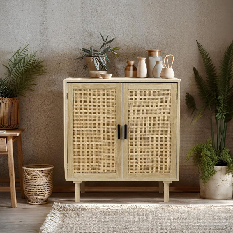 Buffet Buffet, Buffet de rangement de cuisine avec portes en rotin, Buffet à liqueur, Salle à manger, Couloir, Console, Armoire d'appoint, 31,5 po x 15,8 po x 34,6 po, naturel