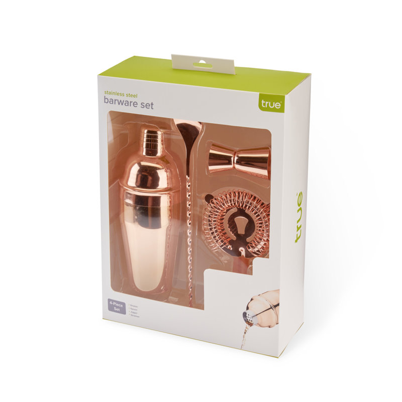 Copper Finish 4-Piece Mixologist Barware Set with Jigger and Muddler