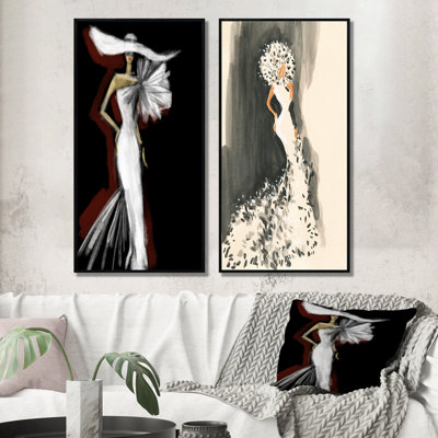 Portrait monochrome d'une femme glamour - ensemble de 2 peintures sur toiles