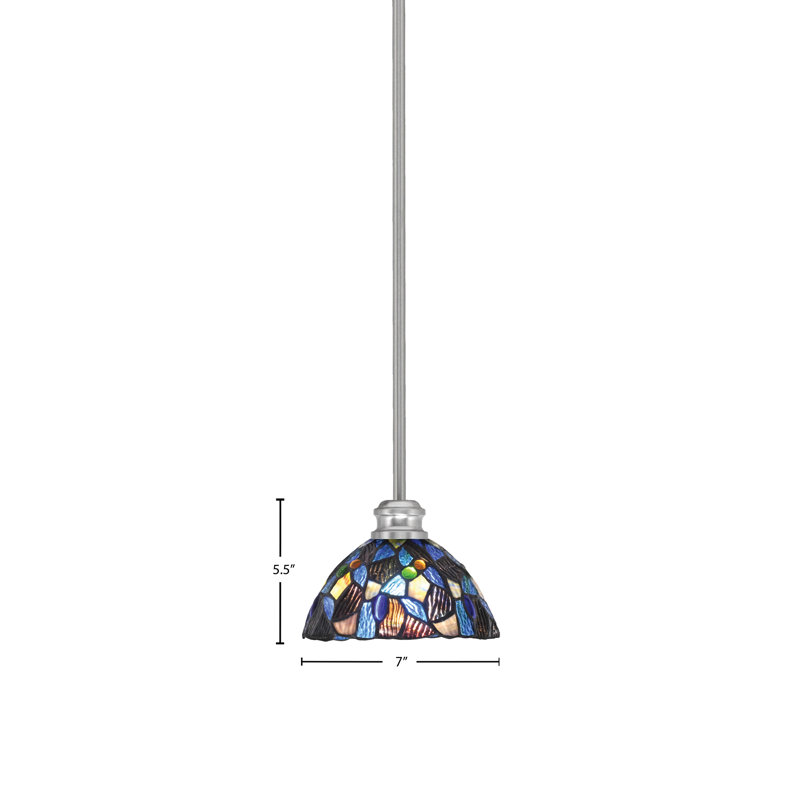 Mini-luminaire suspendu en forme de tige avec verre bleu 7 "Edge, Nickel brossé