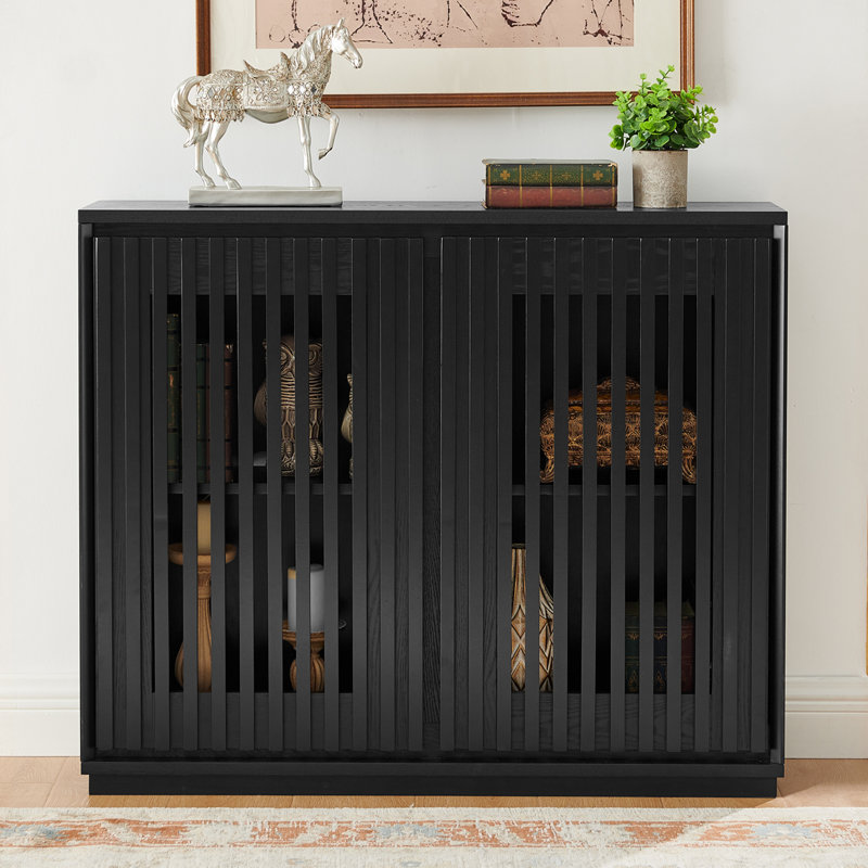 Armoire Buffet avec rangement Mid-Century, Noir