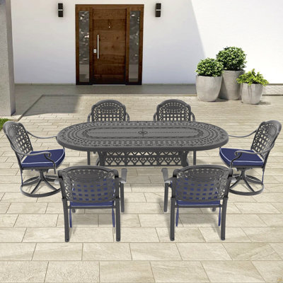 7-Piece All-Weather Cast Aluminum Dining Set, Include 2 Swivel Chairs,4 Dining Chairs And Oval Table