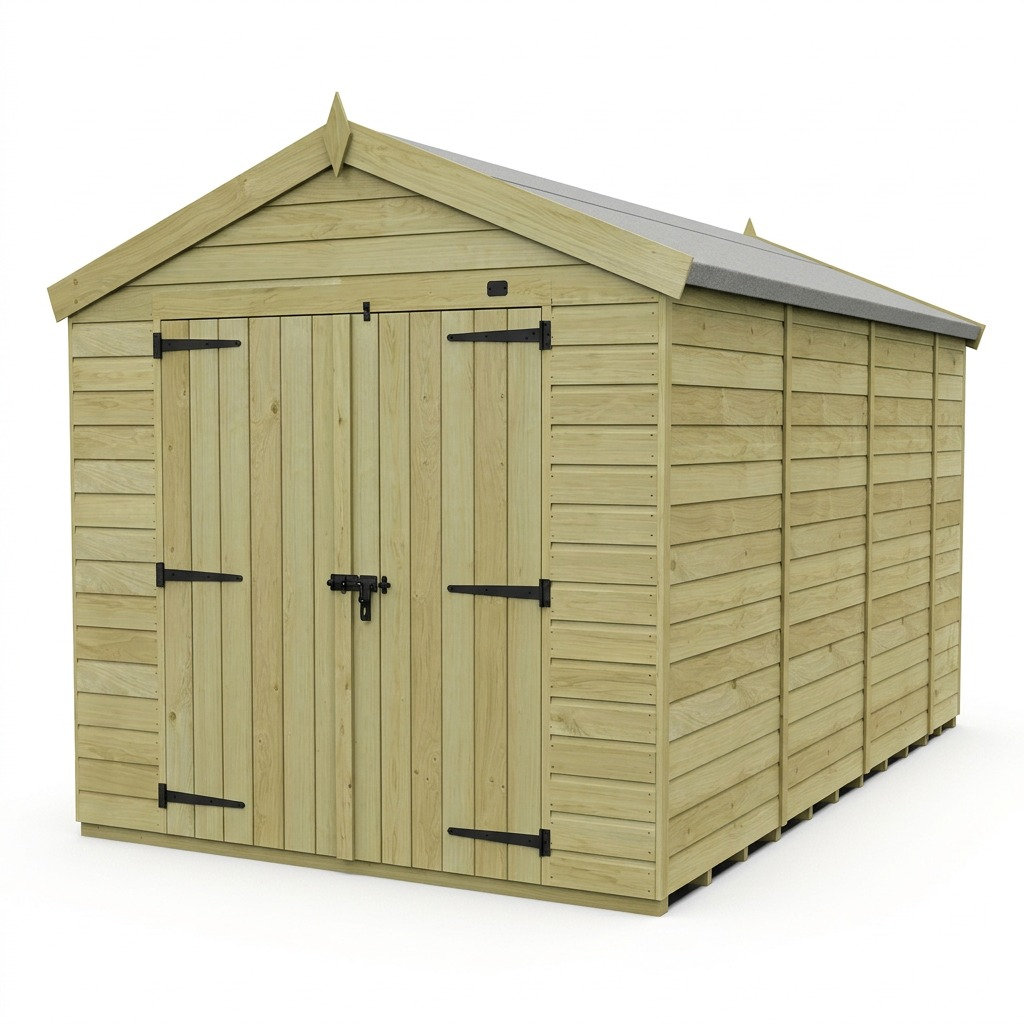 Total Sheds 8ft x 15ft Apex Garden Shed - Double Door - No Windows - Pressure Treated Timber - UK Manufactured