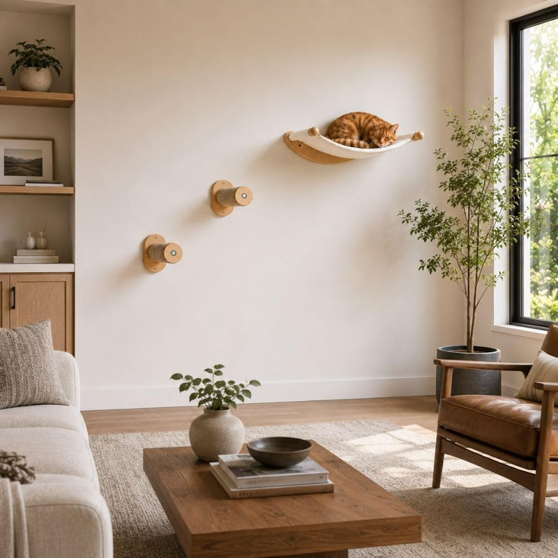 Ensemble de hamac mural pour chat - tablettes murales pour chat et meubles avec marches d'escalade pour grands chats, capacité de 35 lb, escalade et détente à l'intérieur, coussin remplaçable