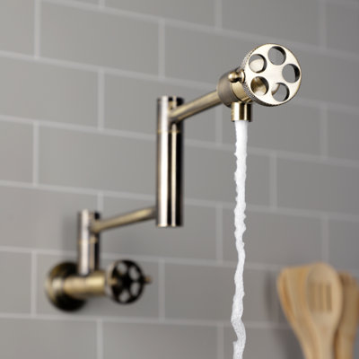 Kingston Brass Webb Two-Handle 1-Hole Wall Mount Pot Filler Faucet with Knurled Handle