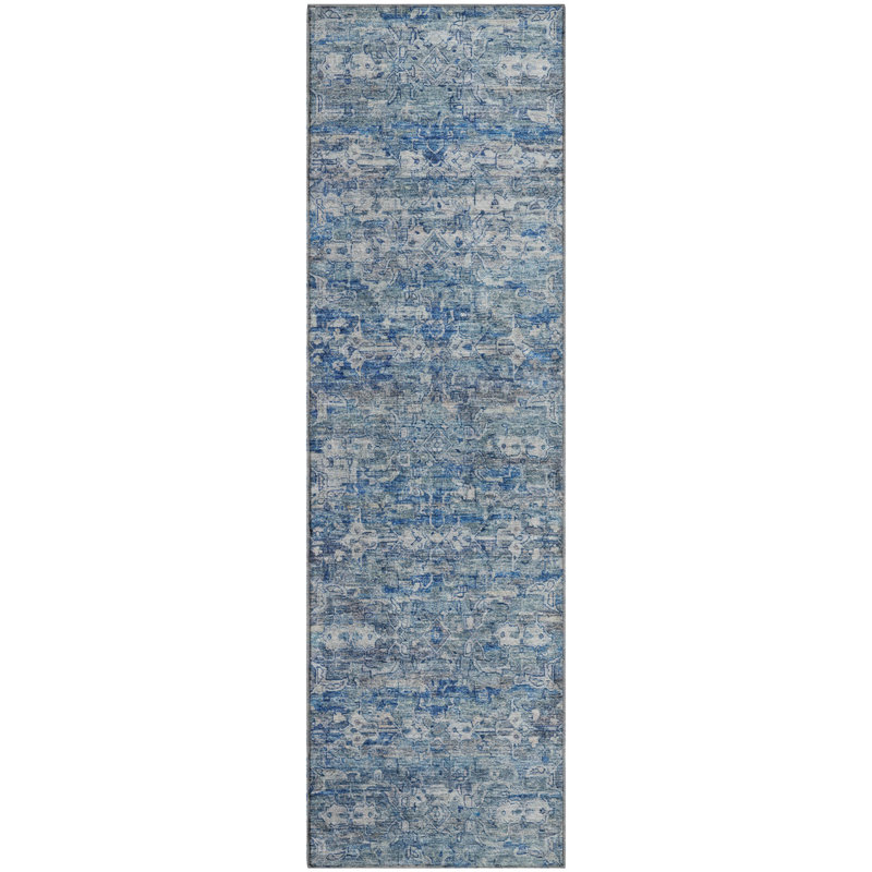 Premium Machine Washable Mayfield AMF2324 Ikat Rug, Denim, 2'3" x 7'6" Runner
